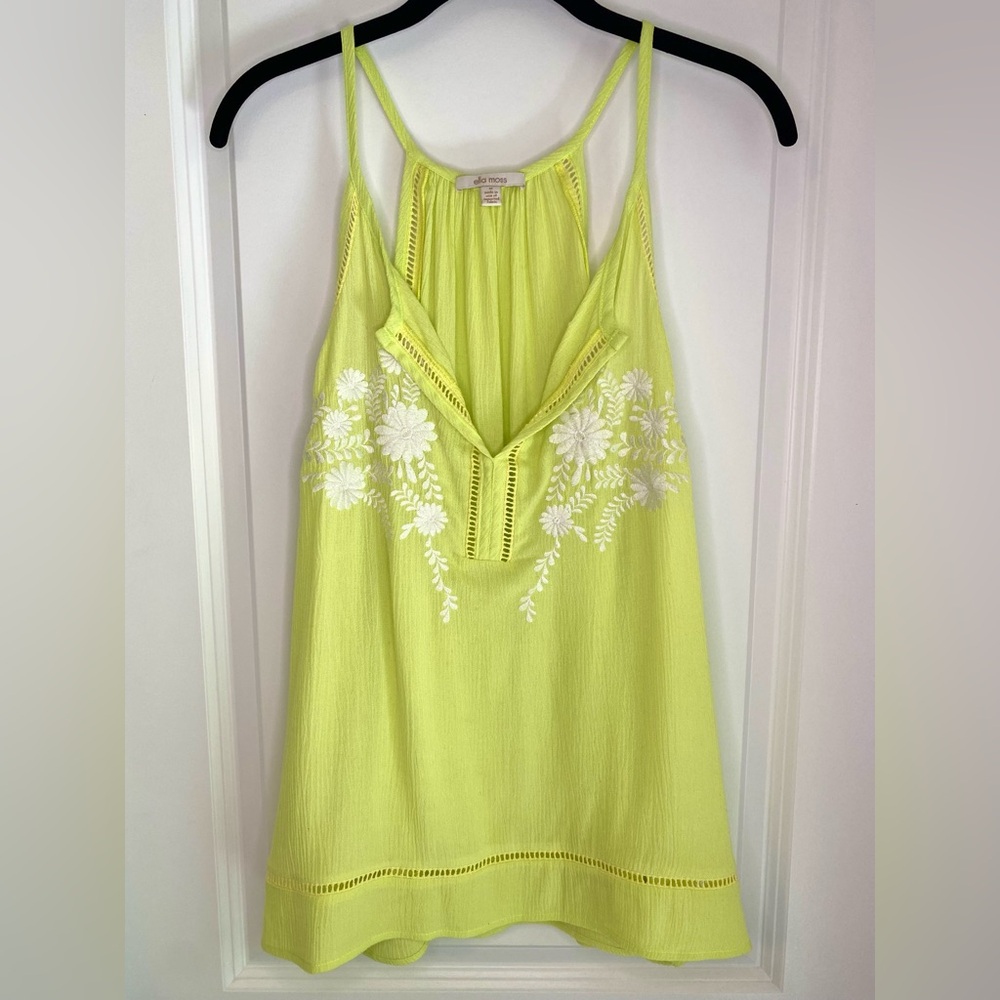 Ella Moss Embroidered Racerback Tank Lime Green Size M